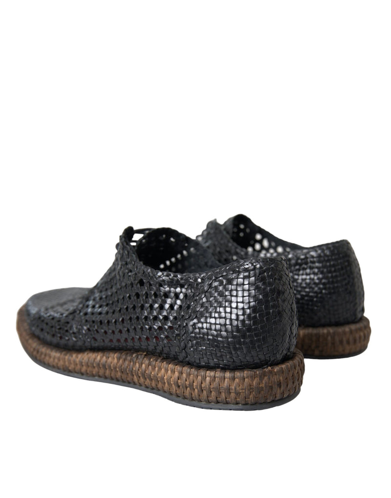 Chaussures derby à lacets en cuir de chèvre tressé noir Dolce & Gabbana