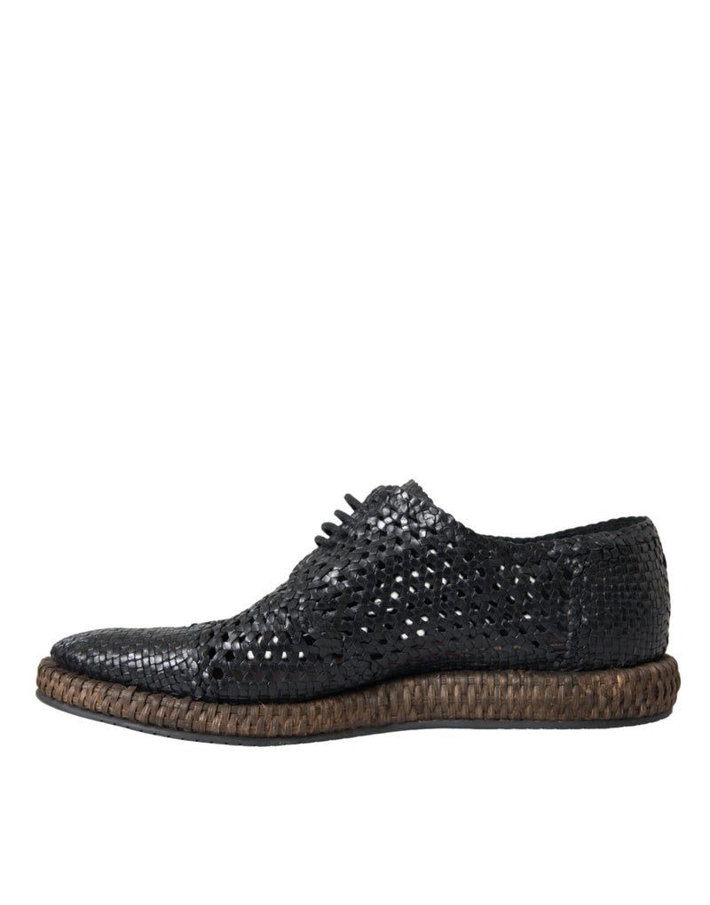 Chaussures derby à lacets en cuir de chèvre tressé noir Dolce & Gabbana