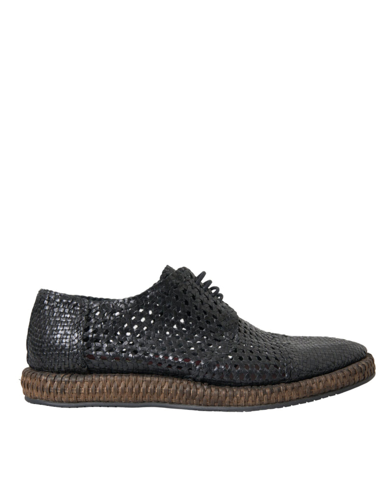 Chaussures derby à lacets en cuir de chèvre tressé noir Dolce & Gabbana