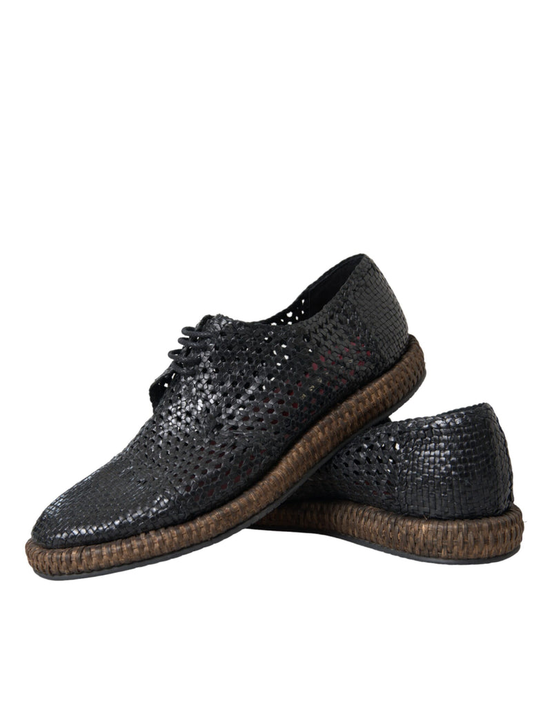 Chaussures derby à lacets en cuir de chèvre tressé noir Dolce & Gabbana