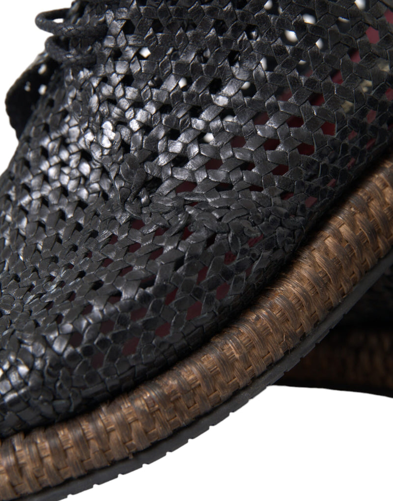 Chaussures derby à lacets en cuir de chèvre tressé noir Dolce & Gabbana