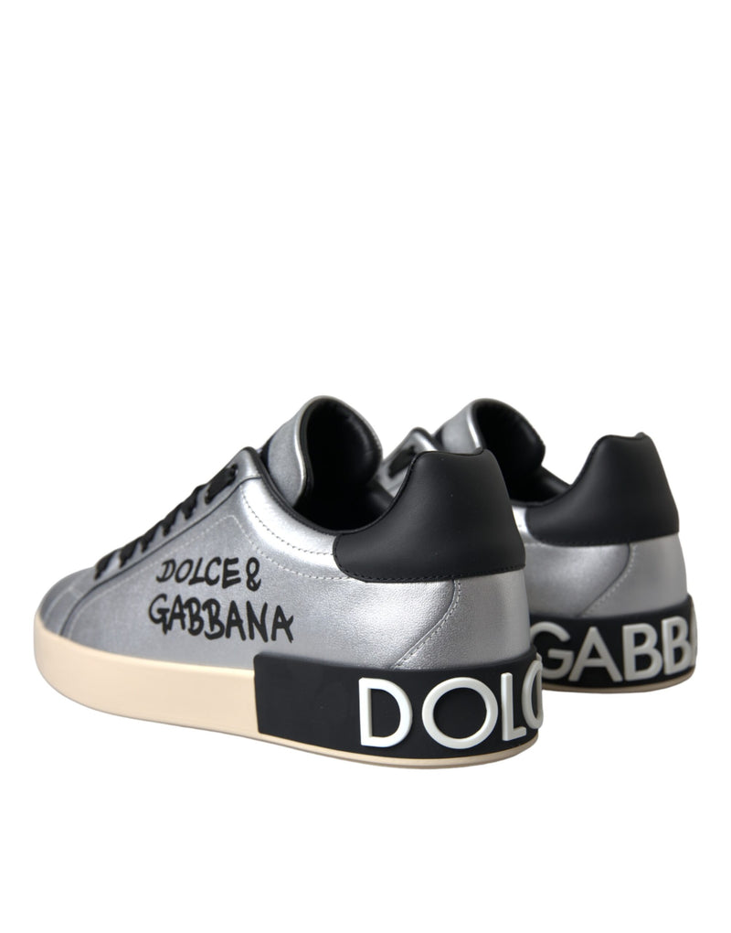 Tênis Dolce & Gabbana Portofino prateados de couro de bezerro para homem