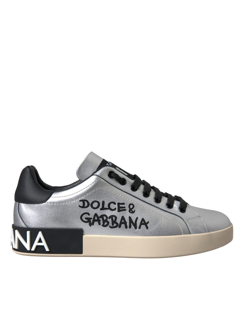 Tênis Dolce & Gabbana Portofino prateados de couro de bezerro para homem
