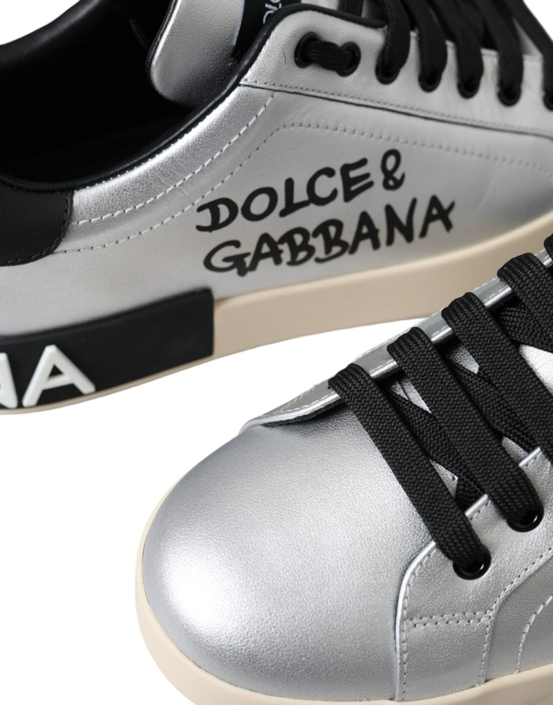 Tênis Dolce & Gabbana Portofino prateados de couro de bezerro para homem