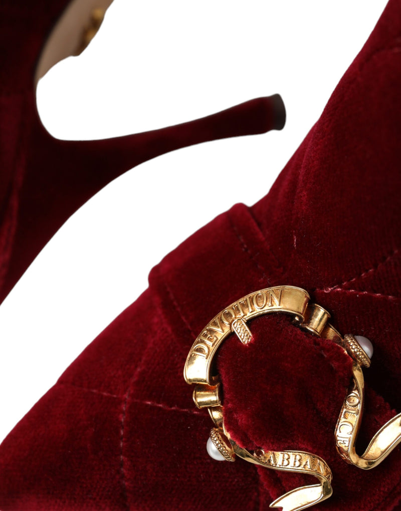 Botas Dolce & Gabbana vermelhas escuras de veludo com fivela Devotion
