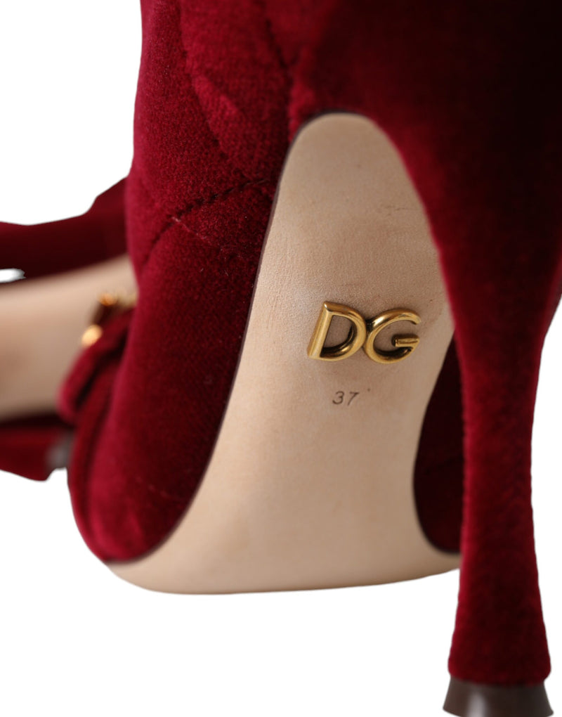 Botas Dolce & Gabbana vermelhas escuras de veludo com fivela Devotion