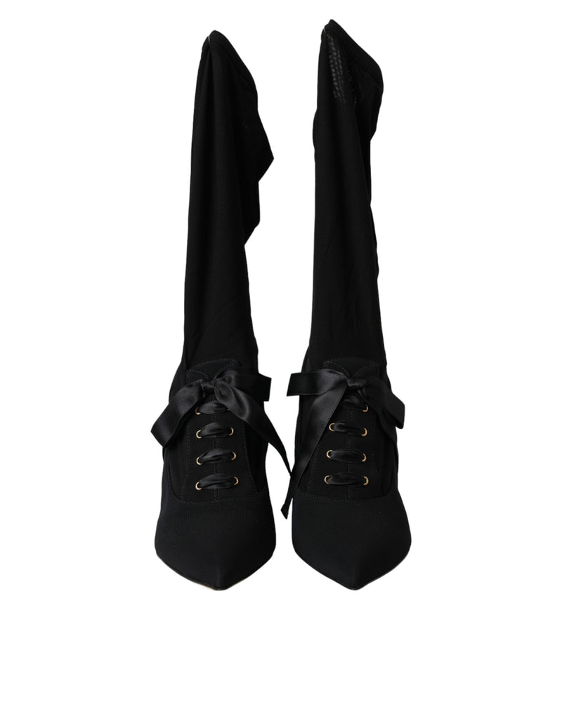 Bottes mi-mollet noires à talons aiguilles Dolce & Gabbana