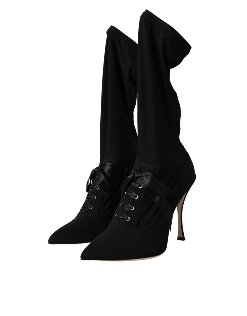 Bottes mi-mollet noires à talons aiguilles Dolce & Gabbana