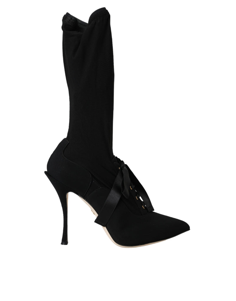Bottes mi-mollet noires à talons aiguilles Dolce & Gabbana