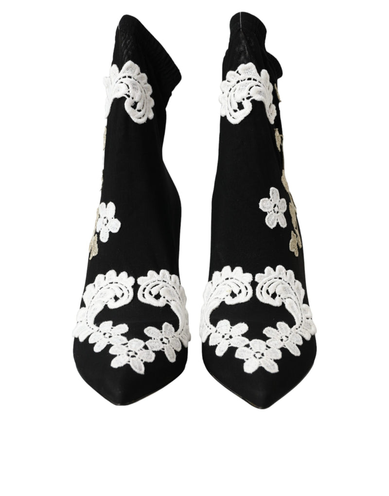 Botas sin cordones negras con bordado blanco de Dolce & Gabbana