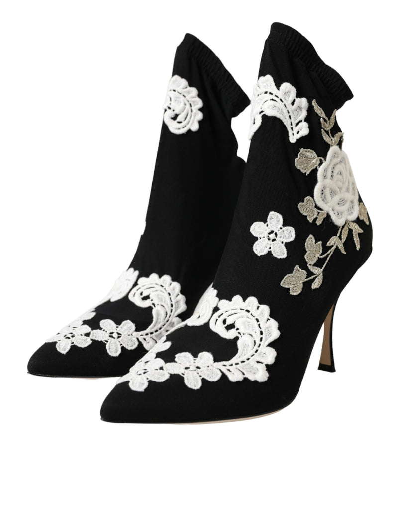 Botas sin cordones negras con bordado blanco de Dolce & Gabbana