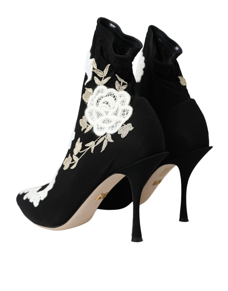 Botas sin cordones negras con bordado blanco de Dolce & Gabbana