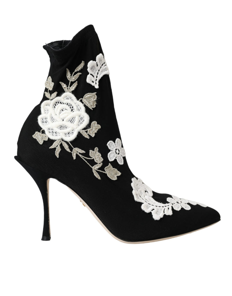 Botas sin cordones negras con bordado blanco de Dolce & Gabbana