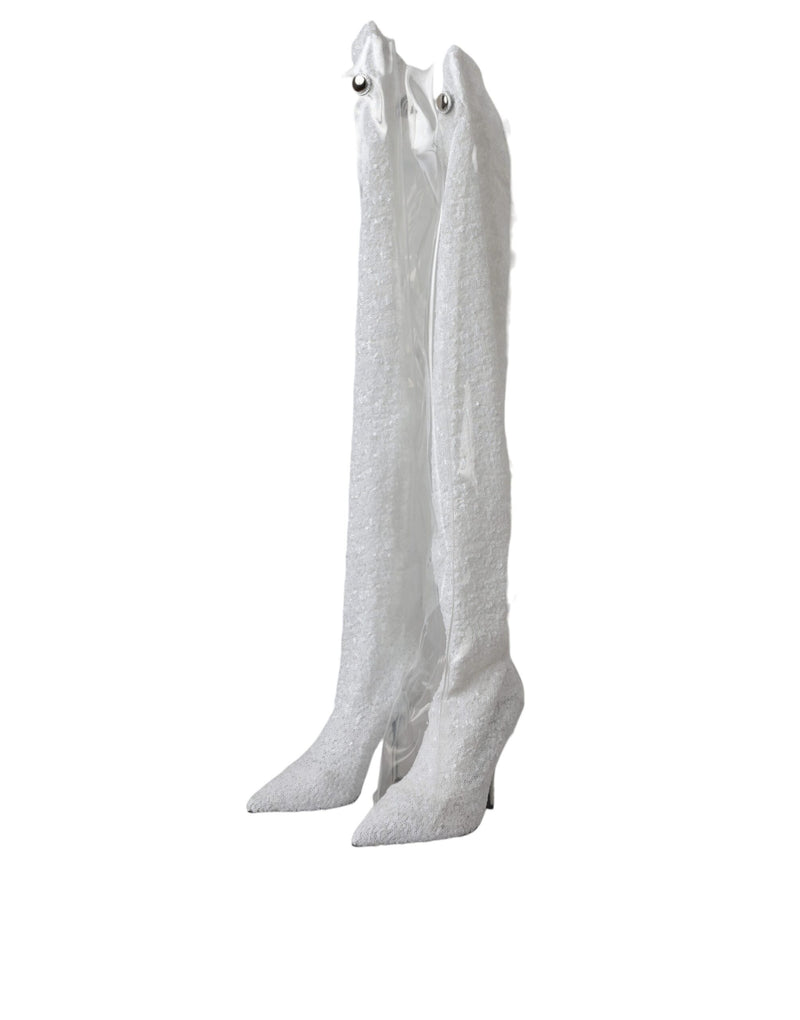 Botas altas hasta la rodilla con tacón de aguja blancas de Dolce & Gabbana