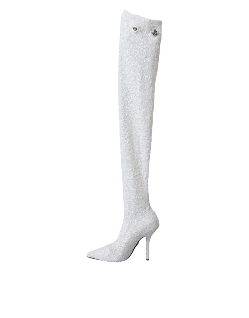 Botas altas hasta la rodilla con tacón de aguja blancas de Dolce & Gabbana
