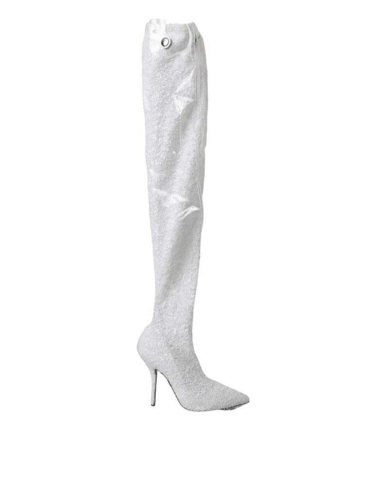 Botas altas hasta la rodilla con tacón de aguja blancas de Dolce & Gabbana