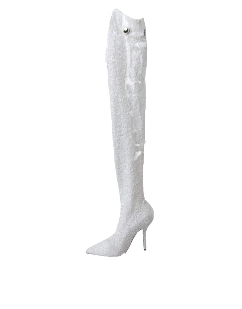 Botas altas hasta la rodilla con tacón de aguja blancas de Dolce & Gabbana