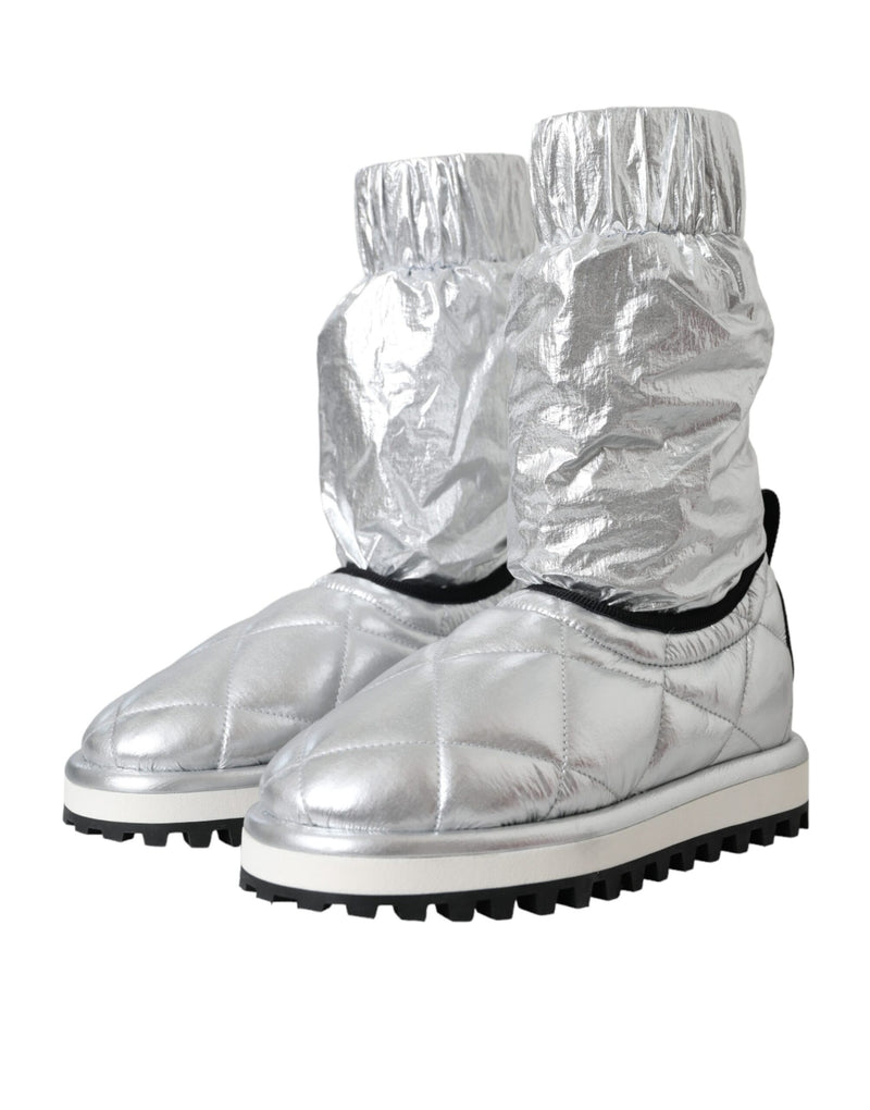 Botas acolchadas plateadas metalizadas con parche del logo de Dolce & Gabbana