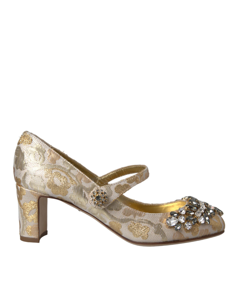 Scarpins Dolce & Gabbana dourados de jacquard com cristais e tira no peito do pé