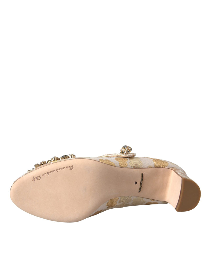 Scarpins Dolce & Gabbana dourados de jacquard com cristais e tira no peito do pé