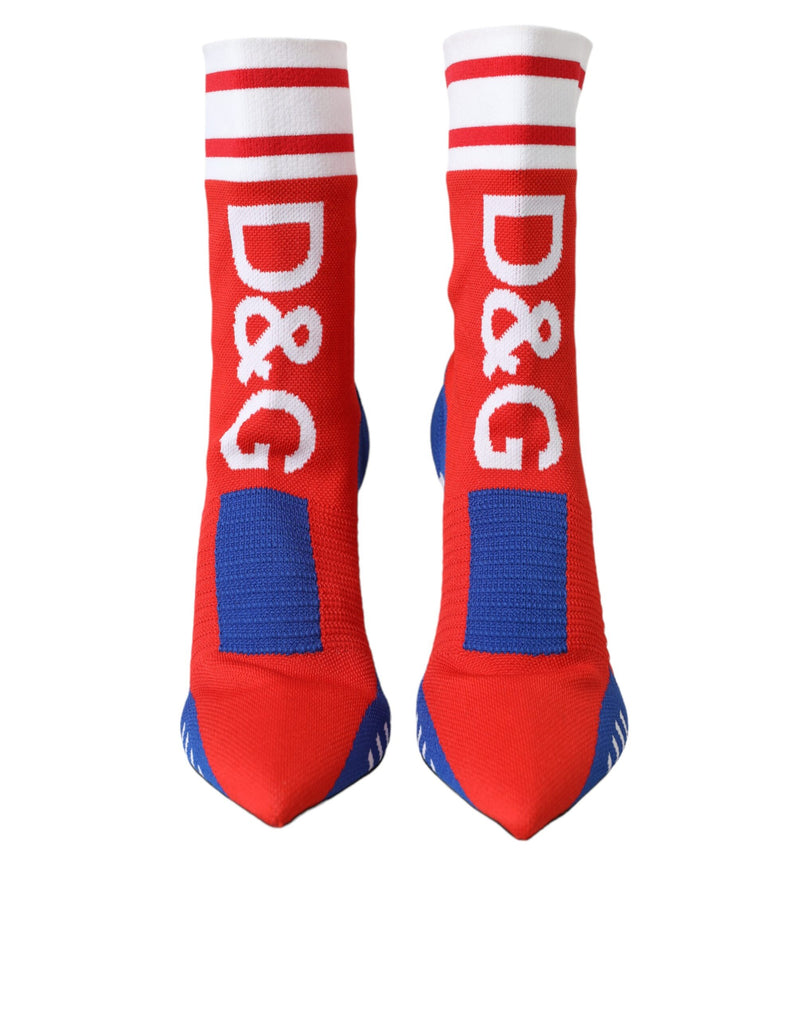 Botines estilo calcetín elástico rojos y azules con logotipo Dolce & Gabbana