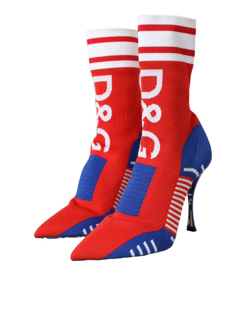 Botines estilo calcetín elástico rojos y azules con logotipo Dolce & Gabbana