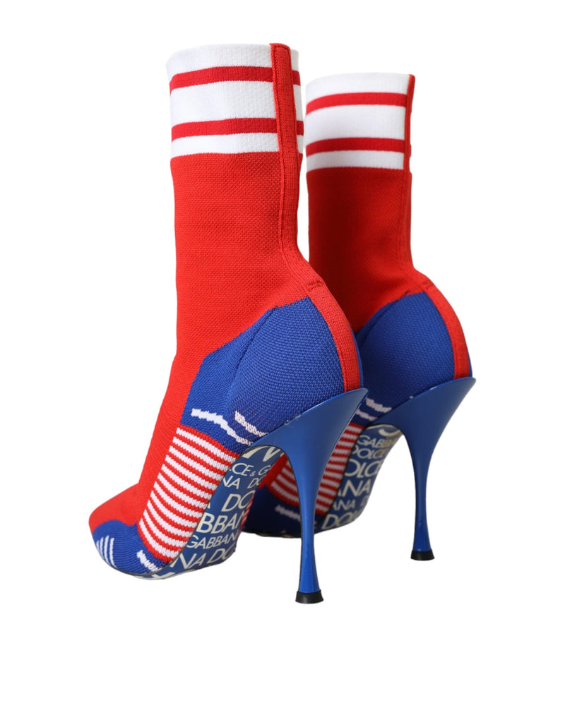 Botines estilo calcetín elástico rojos y azules con logotipo Dolce & Gabbana