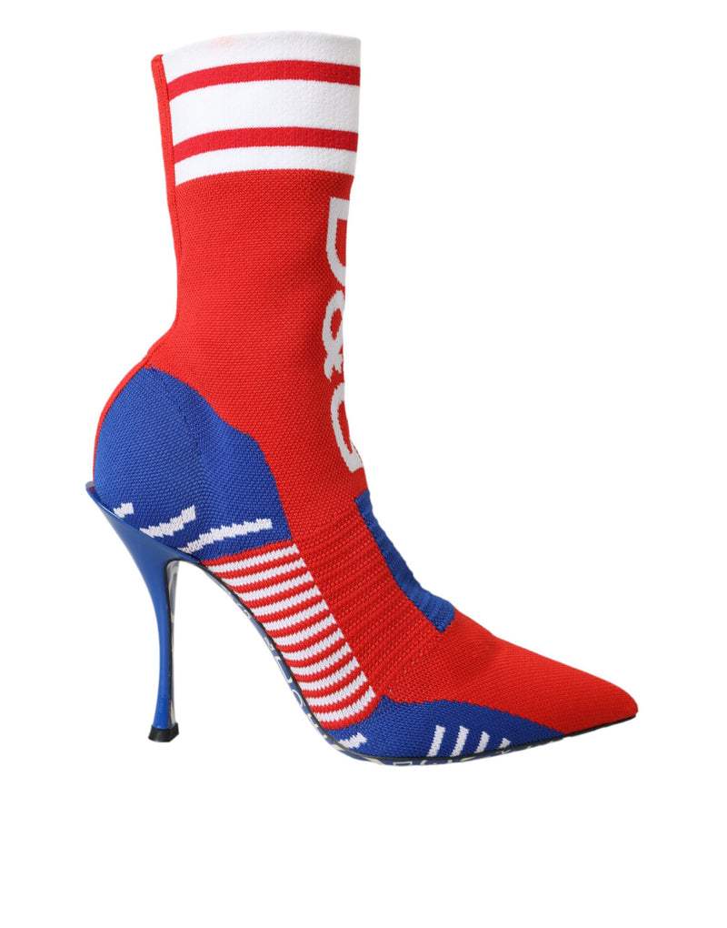 Botines estilo calcetín elástico rojos y azules con logotipo Dolce & Gabbana