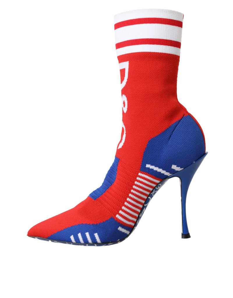 Botines estilo calcetín elástico rojos y azules con logotipo Dolce & Gabbana
