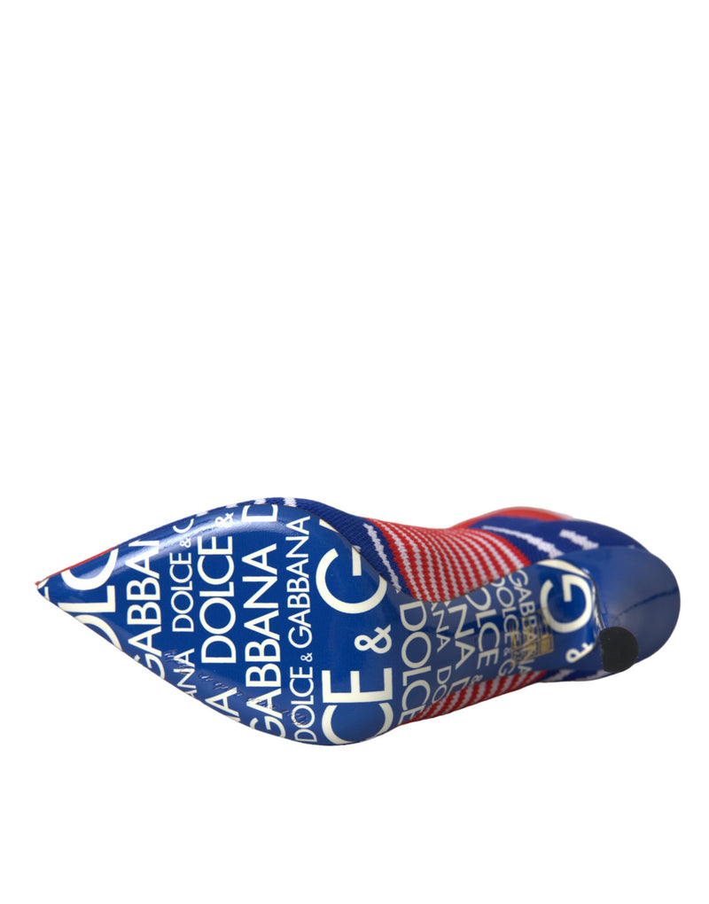 Botines estilo calcetín elástico rojos y azules con logotipo Dolce & Gabbana