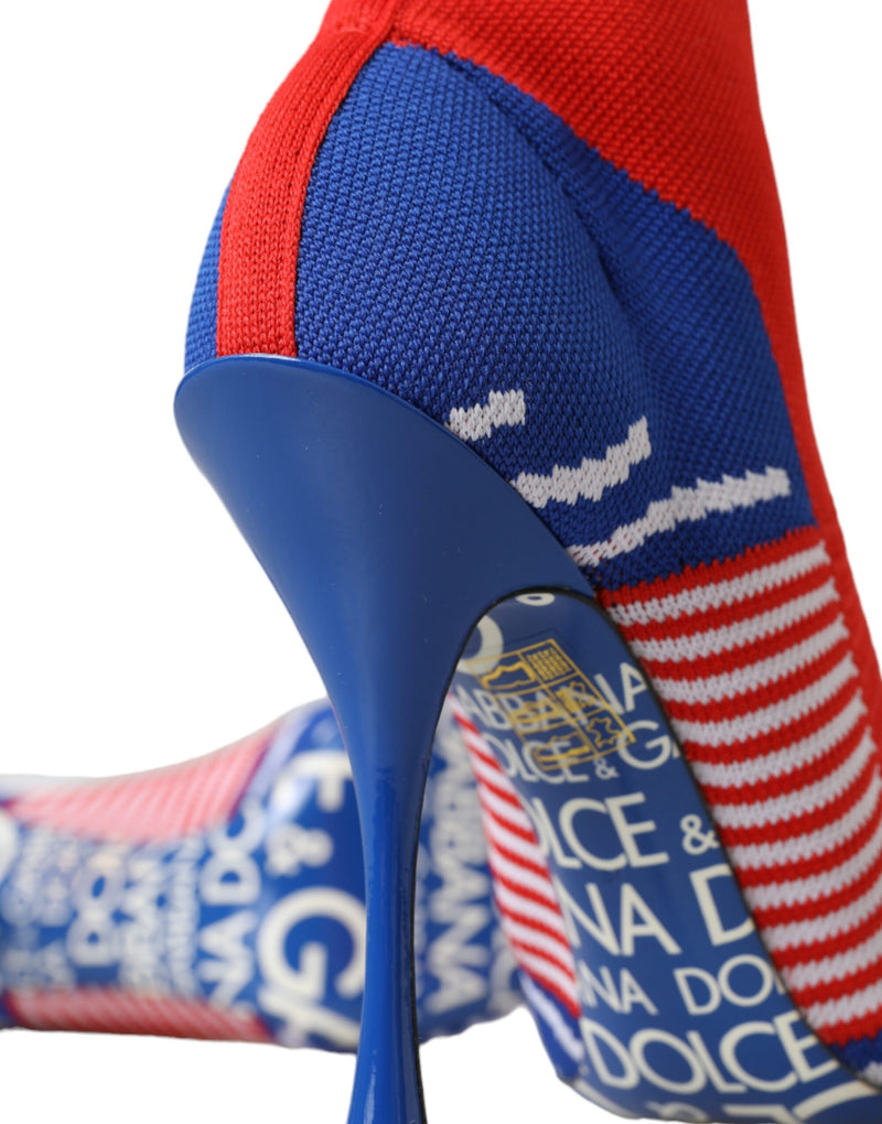 Botines estilo calcetín elástico rojos y azules con logotipo Dolce & Gabbana