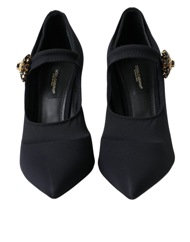 Dolce & Gabbana Escarpins noirs Mary Jane en jersey ornés de cristaux
