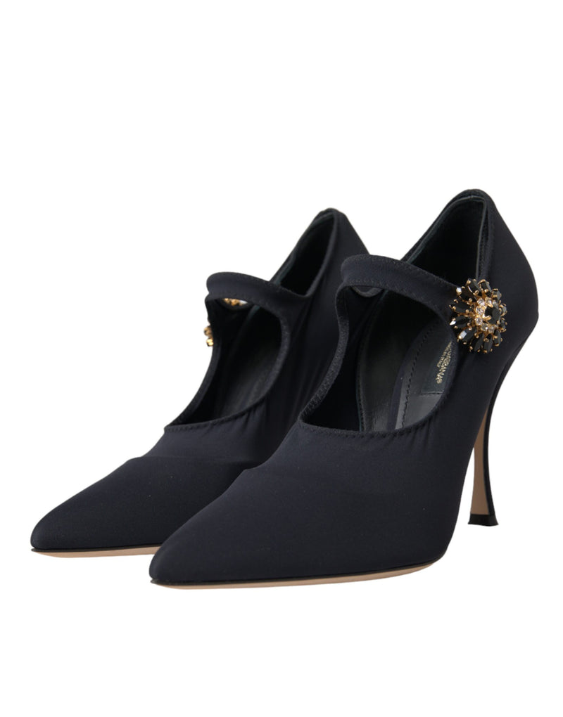Dolce & Gabbana Escarpins noirs Mary Jane en jersey ornés de cristaux