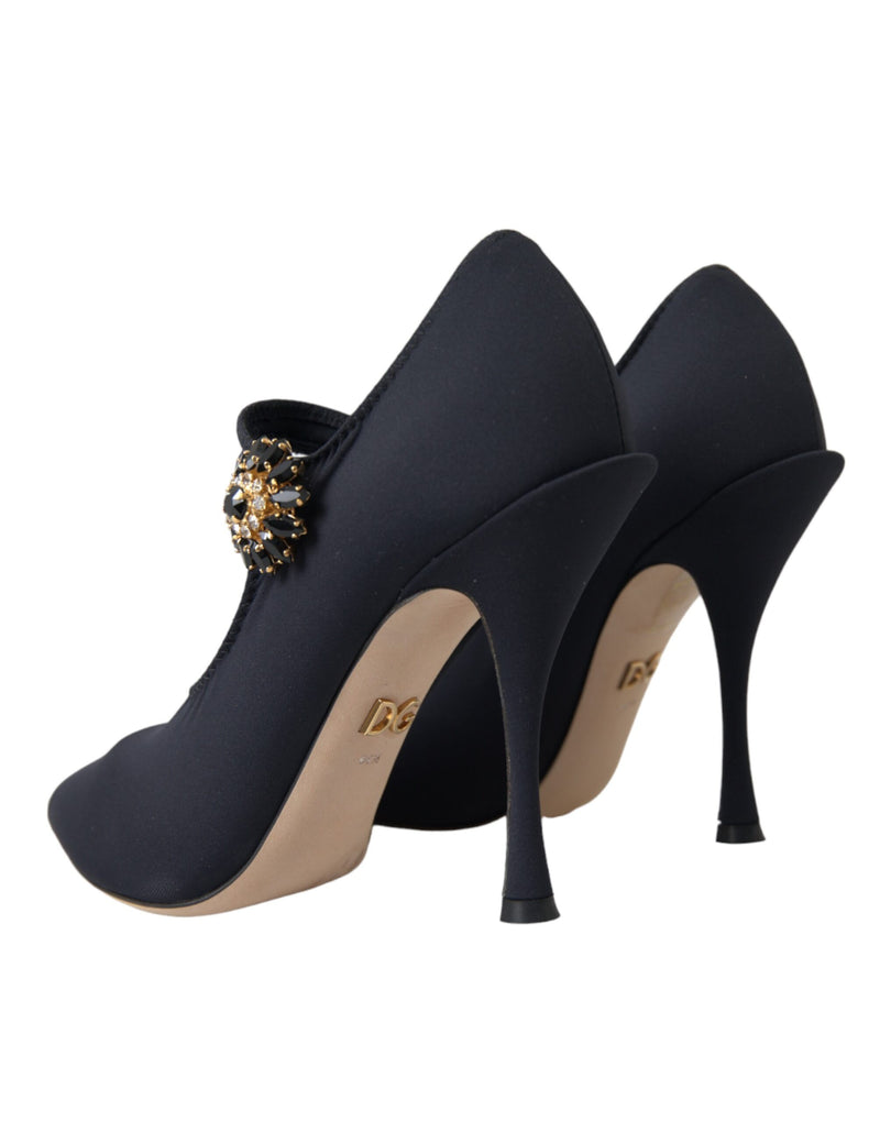 Dolce & Gabbana Escarpins noirs Mary Jane en jersey ornés de cristaux