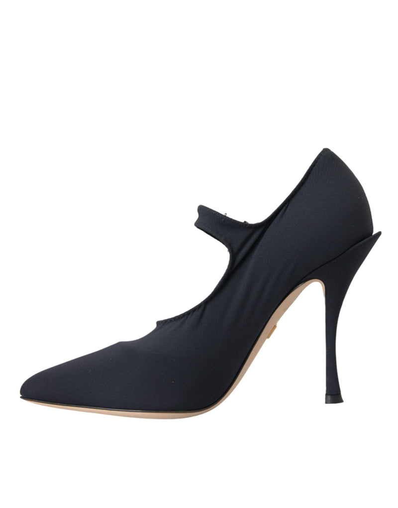 Dolce & Gabbana Escarpins noirs Mary Jane en jersey ornés de cristaux