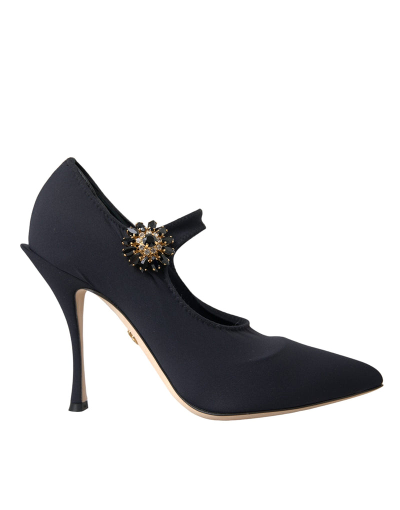 Dolce & Gabbana Escarpins noirs Mary Jane en jersey ornés de cristaux