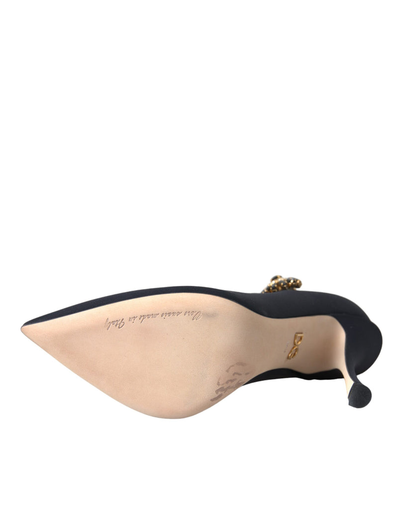 Dolce & Gabbana Escarpins noirs Mary Jane en jersey ornés de cristaux