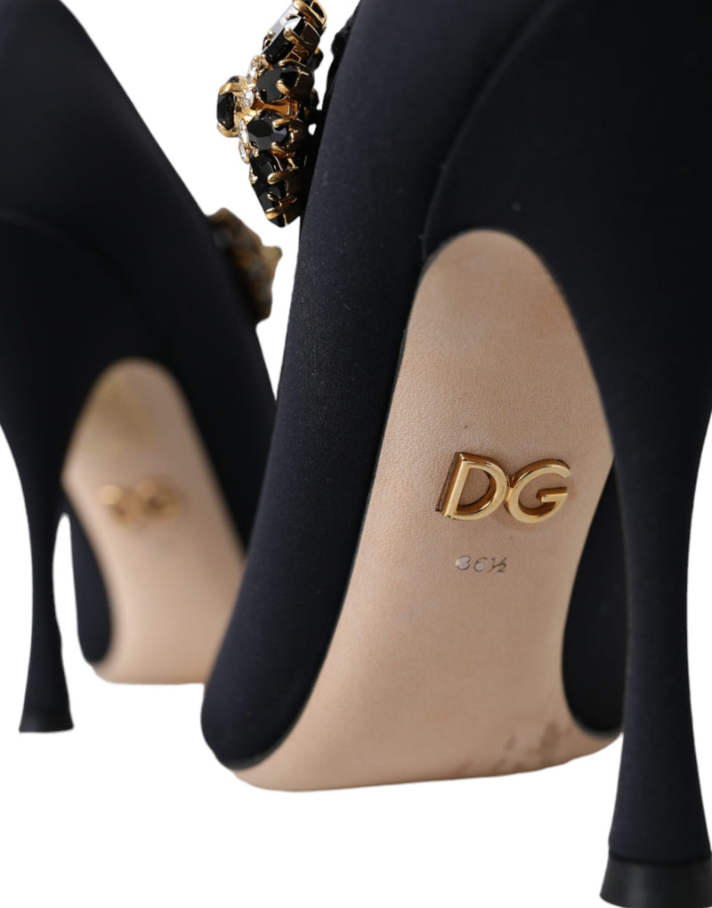 Dolce & Gabbana Escarpins noirs Mary Jane en jersey ornés de cristaux