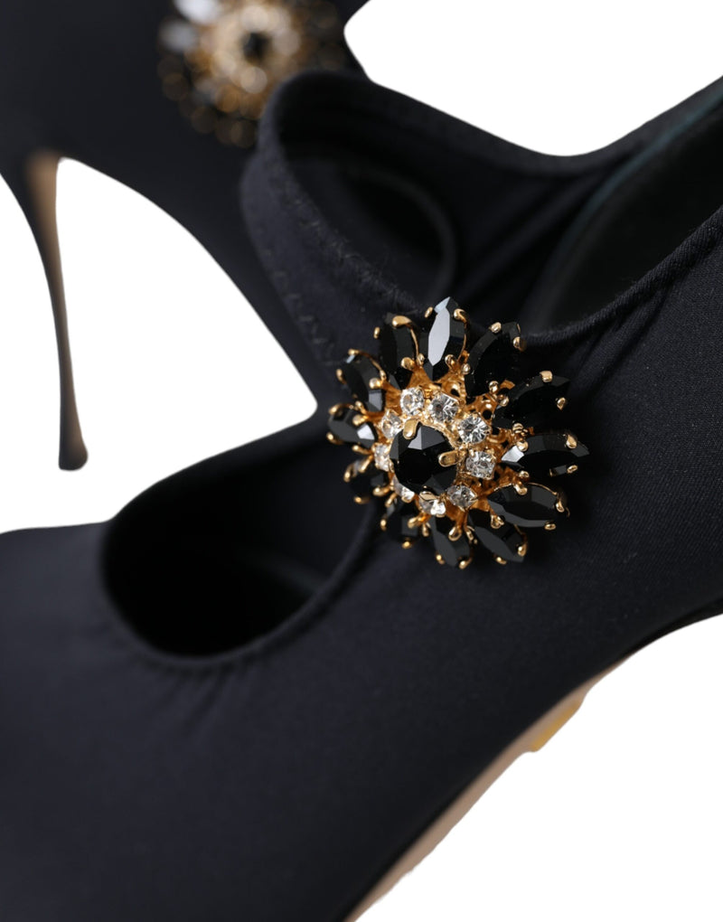 Dolce & Gabbana Escarpins noirs Mary Jane en jersey ornés de cristaux