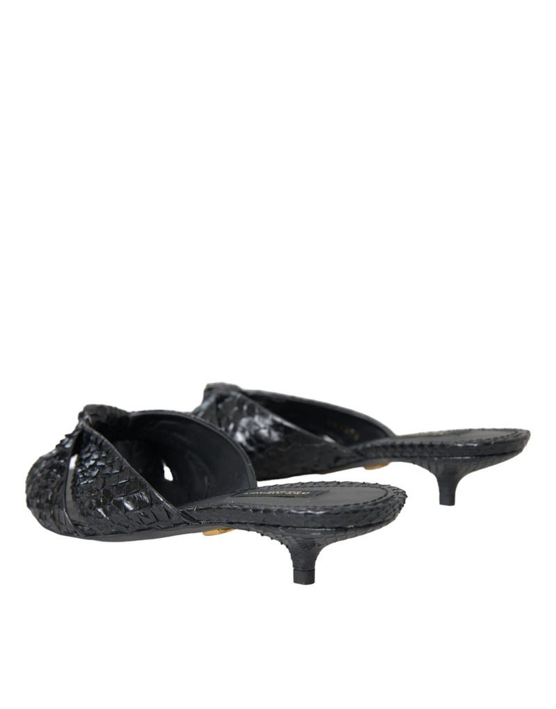 Sandalias tipo mule negras de piel exótica con tacón Dolce & Gabbana