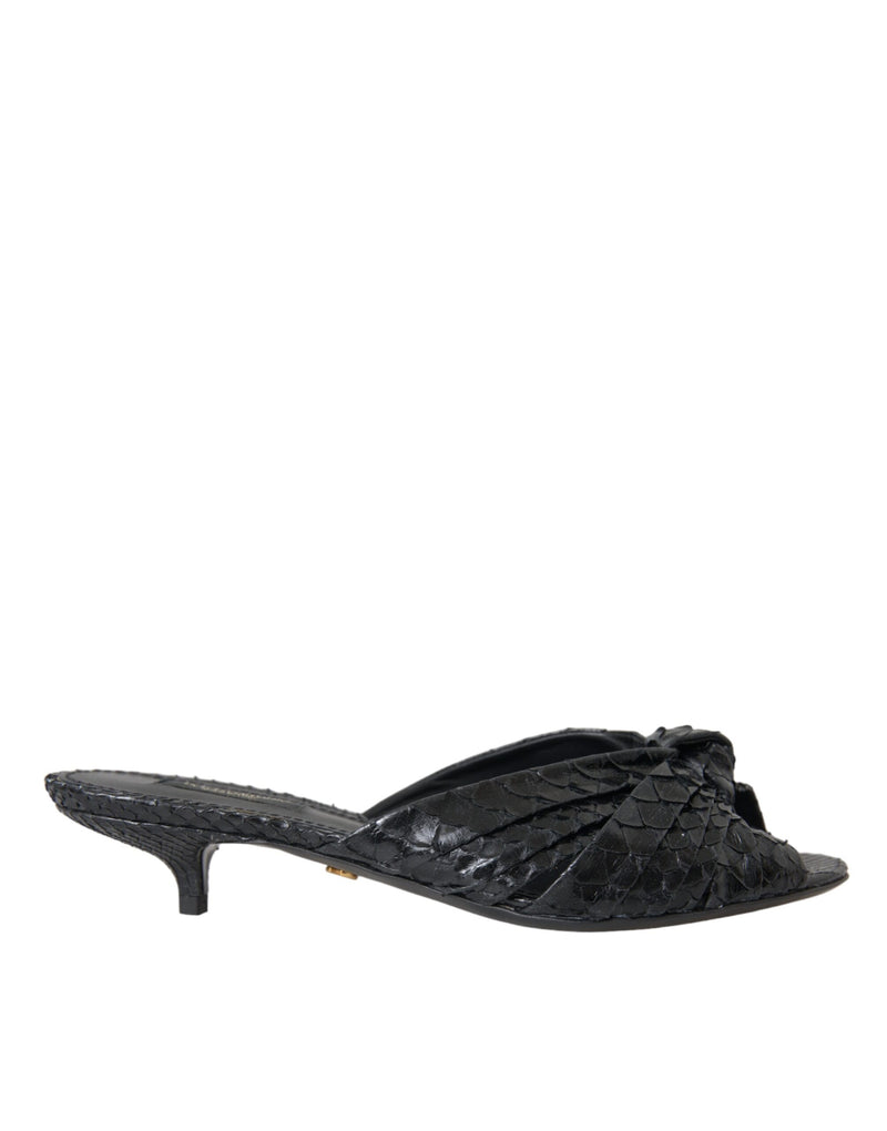 Sandalias tipo mule negras de piel exótica con tacón Dolce & Gabbana