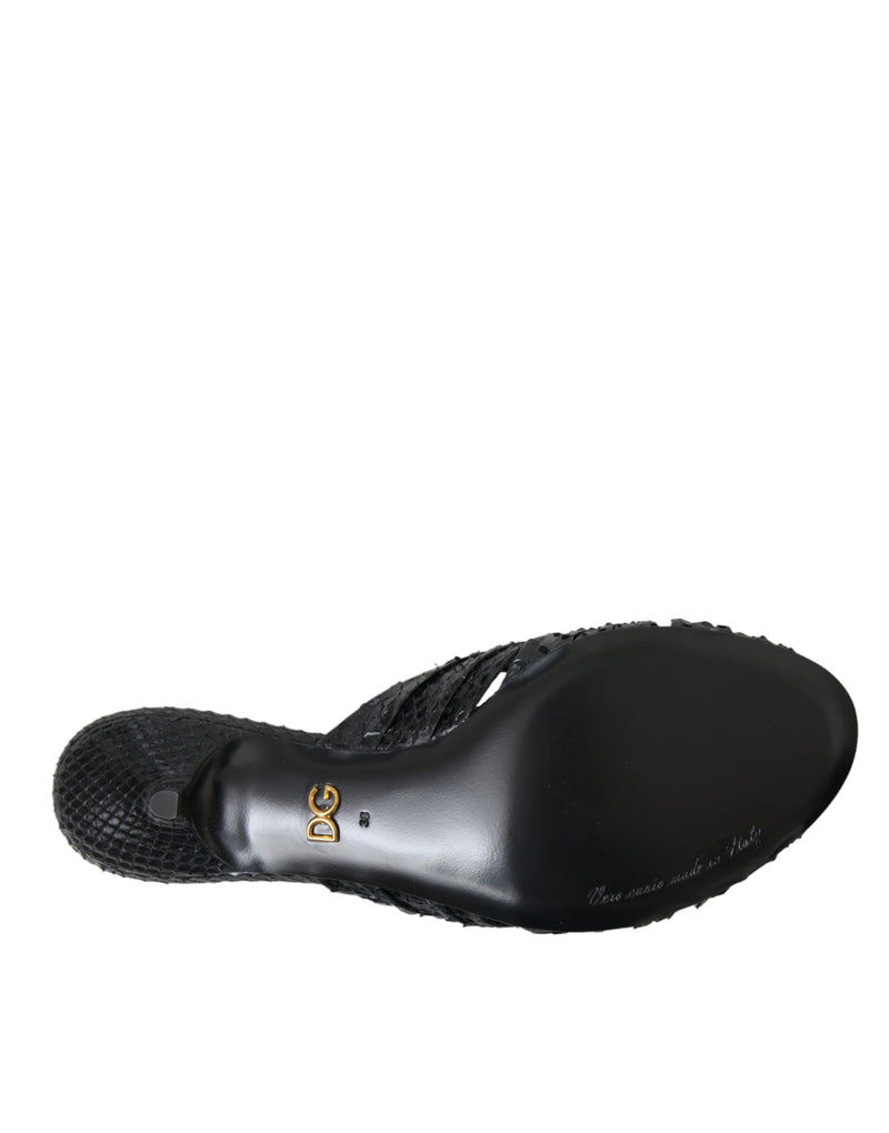 Sandalias tipo mule negras de piel exótica con tacón Dolce & Gabbana