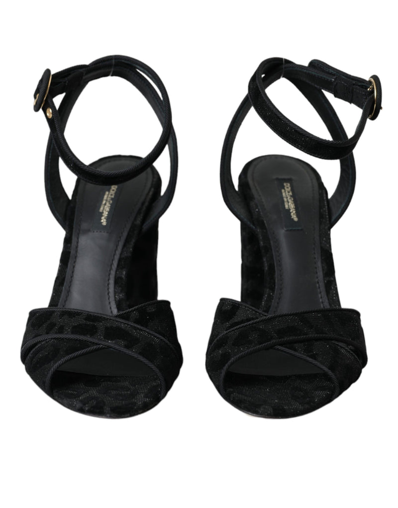 Dolce & Gabbana Sandales à talons en daim noir à imprimé léopard