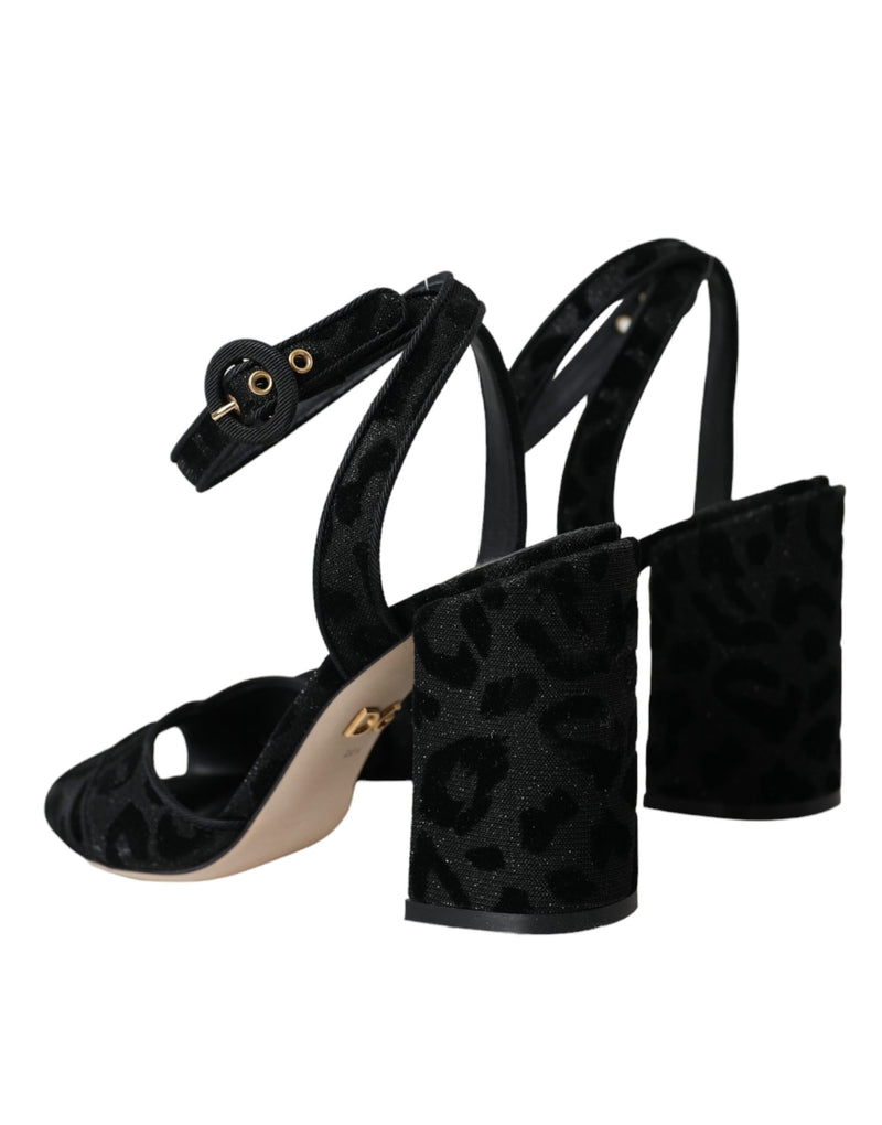 Dolce & Gabbana Sandales à talons en daim noir à imprimé léopard