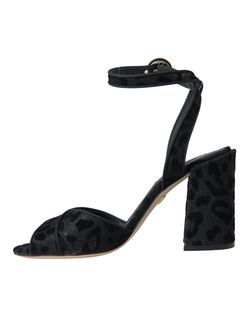 Dolce & Gabbana Sandales à talons en daim noir à imprimé léopard