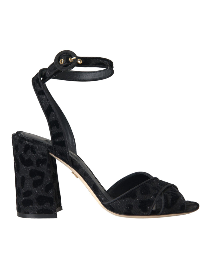 Dolce & Gabbana Sandales à talons en daim noir à imprimé léopard