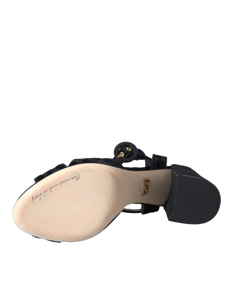 Dolce & Gabbana Sandales à talons en daim noir à imprimé léopard