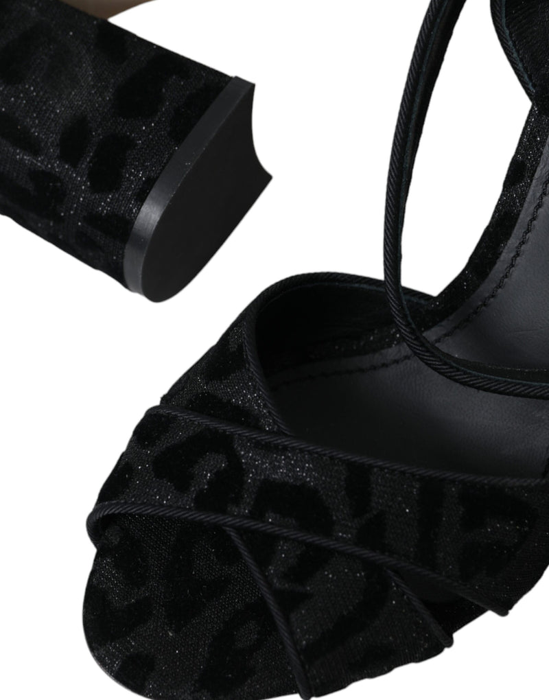 Dolce & Gabbana Sandales à talons en daim noir à imprimé léopard