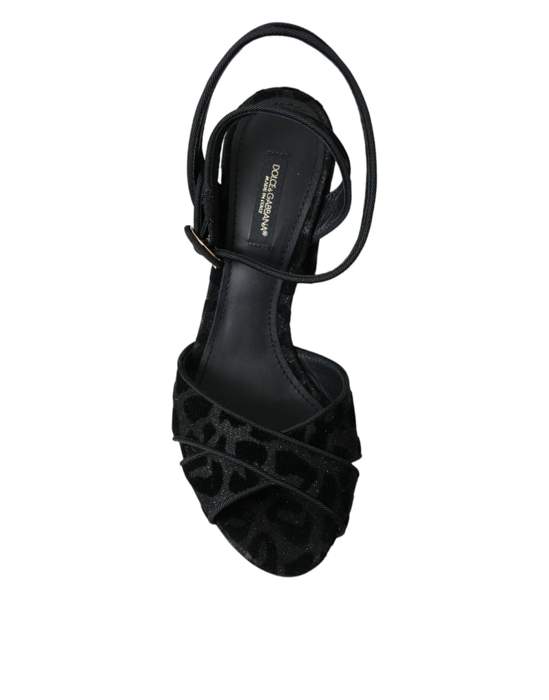 Dolce & Gabbana Sandales à talons en daim noir à imprimé léopard