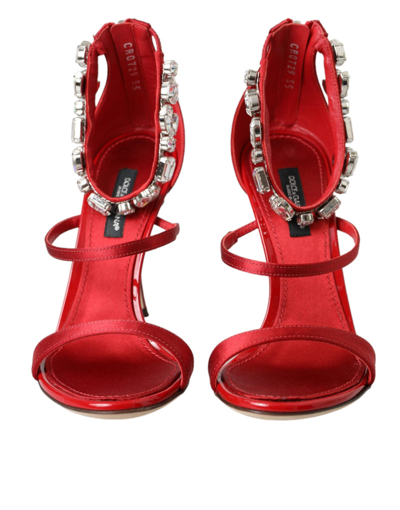 Sandalias rojas de satén Keira con cristales y tacón Dolce & Gabbana